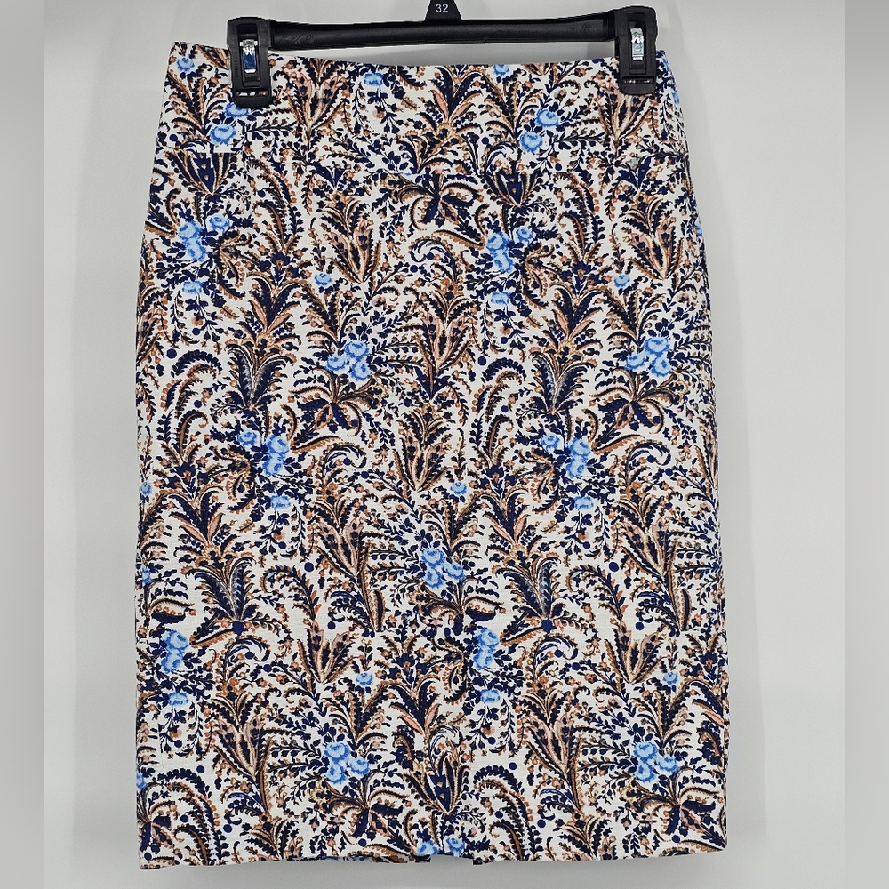 Ann Taylor Pencil Skirt with Blue & Brown Floral Print Machine Washable 0 - Picture 12 of 12